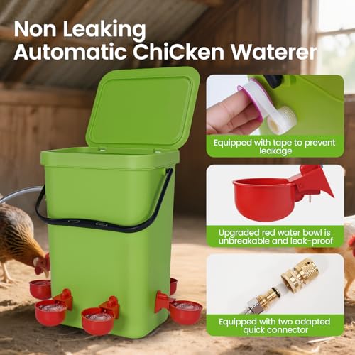 3.2 Gallon Chicken Waterer Hanging Auto Poultry Waterer with Float Valve | Automatic Chicken Watering System with Hose (One End 3/4") Poultry Waterer Dispenser for Quail Duck Goose Turkeys