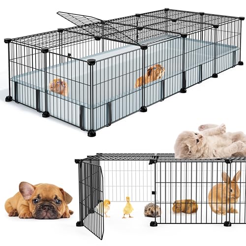 BUCATSTATE Guinea Pig Cages for 2, 20 Panels Guinea Pigs Playpen with Waterproof Mat, Metal Rabbit Cage Indoor for Hedgehogs, Quail, Chickens (56" L x 24" W x 12" H) - style: 20 Panels-56"x24"x12" (LxWxH)