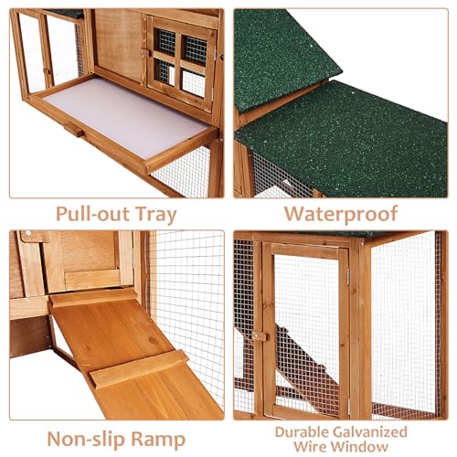 Spacious Wooden Chicken Coop Rabbit Hutch Double Side Runs | Wood, Wooden, Waterproof, Durable, Portable, Removable, Easy Clean, Versatile, Outdoor, Indoor, Garden