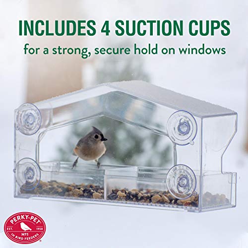 Perky-Pet Clear Outdoor Window Bird Feeder with Strong Suction Cups – 1 Lb Seed Capacity - Perky Pet 347 - Entertaining Bird Feeding - Great Gift Idea, Outdoor Decor - size: 1 LB Capacity