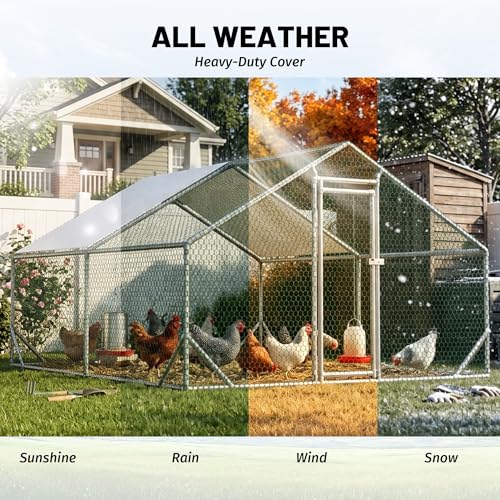Metal Chicken Coop 13x10x6.56ft Large Walk-in Poultry Cage for 10-20 Chickens Chicken Run Hen Rabbit Duck House with Waterproof Cover for Outdoor Farm Use - size: 156.0"L x 120.0"W x 78.7"H