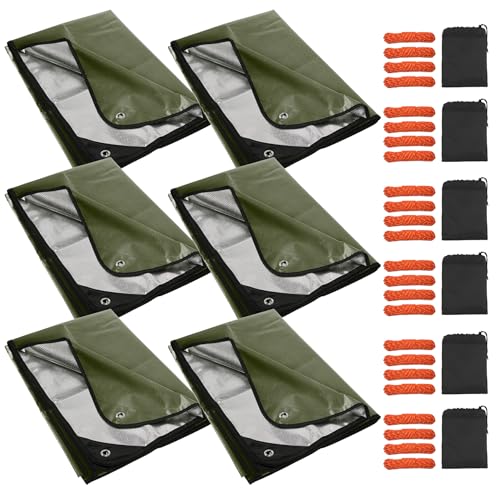 6 Pack Heavy Duty Waterproof Emergency Thermal Tarp, Insulated Survival Blanket for Outdoor Camping, Hiking, and Emergency Shelter, Green - color: Green 83''x59'',6 Packs