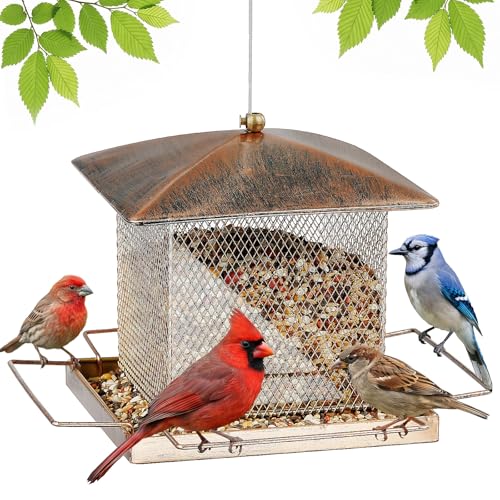 Bird Feeder, 3.5LB Large Capacity Bird Feeders for Outdoor Hanging | Heavy Duty Metal, Waterproof, Drain Holes, 4 Perches, Easy to Fill, Wild Birdfeeder, For Garden Yard Outside Backyard - size: Square, 3.5 pounds