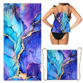 Purple Marble Beach Towel - Microfiber Beach Blanket Backpack for Travel Adult Camping Holiday 63"x31.5" - color: Abstraction Marble Purple