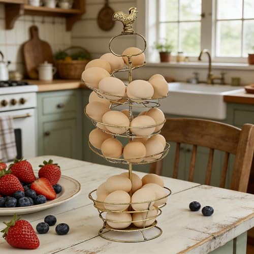 Fresh Egg Holder Countertop Vintage Metal Spiral Egg Holder with Storage Basket Farmhouse Countertop Egg Storage Rack for Kitchen Organization (Spiral Rust Color) - color: Spiral Rust Color