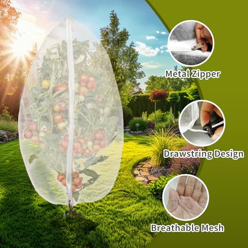 2 Pcs 6x6ft Fruit Tree Covers with Zipper and Drawstring,Nets to Protect Garden Blueberry Bushes from Birds and Insects, Fruit Tree Netting for Vegetable - size: 6 X 6ft