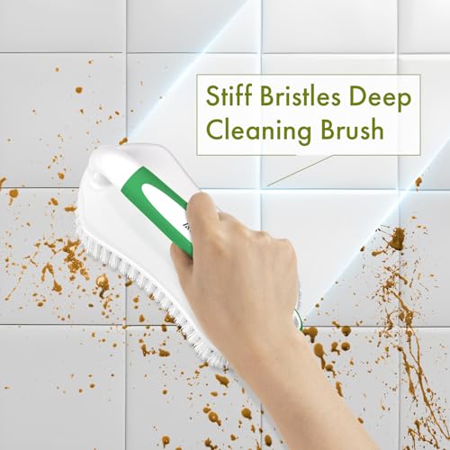 Scrub Brush for Cleaning Comfort Grip Shower Scrubber Stiff Bristles with Handle Heavy Duty Cleaner Brush for Tub Sink Carpet Floor - Pack of 2 (Green+Green) - color: Green+green