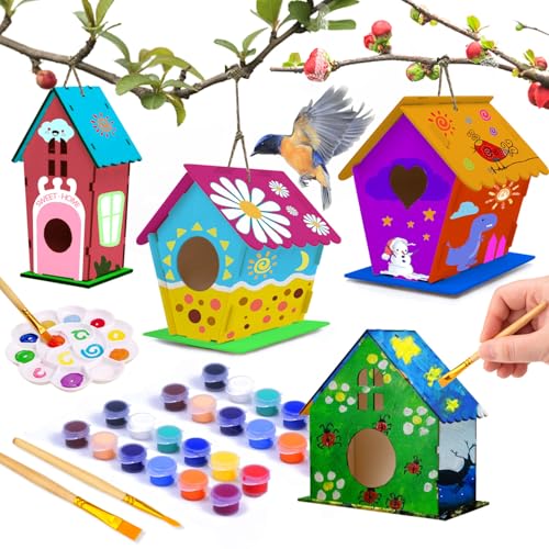 hapray 4 Pack Bird House Craft Kit, DIY Birdhouse for Kids to Build & Paint - color: 4 Pack Bird House