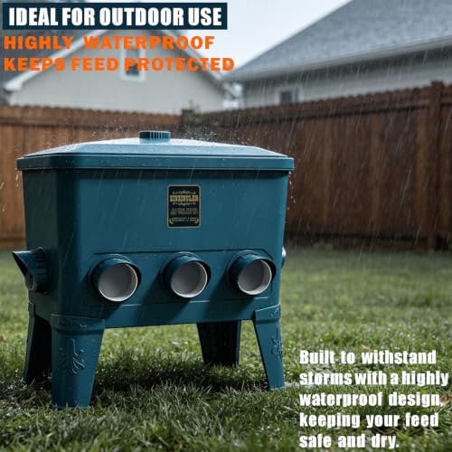 ZINZINULER Large Automatic Port Chicken Feeder and Cup Waterer Set - Chicken Coop Accessories, No Waste Poultry Feeder, 9 Gallon/50 Pounds (Cyan)