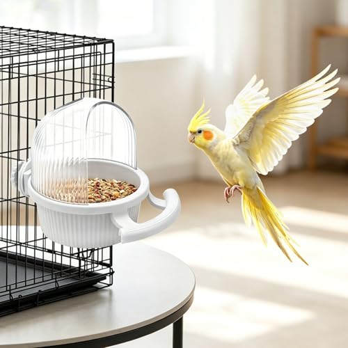 Litewoo No Mess Bird Feeder for Cage Parrot Seed Food Water Bowl (White) | No mess, with dispenser, multifunctional, large capacity, for parrot/quaker/lory/conure/cockatiel/senegal parrot/caique - color: White