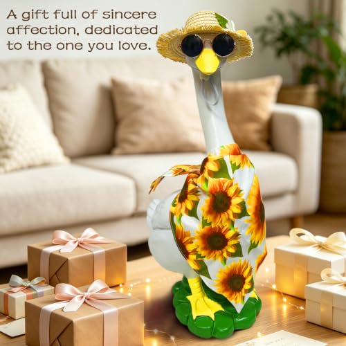 Porch Goose Statues Garden Decor, 20 "Large Resin Sculpture with Outfit | Porch Duck Weatherproof Ornament for Patio, Lawn & Yard, Ideal Housewarming & Birthday Gift for Mom, Women & Men - style: sunflower bandana goose