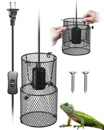 GlowUp Retractable Reptile Heat Lamp Lampshade Holder,150 Watt Ceramic Heat Emitter Guard with Anti-hot Bracket,ON/Off Switch for Chick,Lizard,Snake,Turtle,Plant (Bulb Not Included)