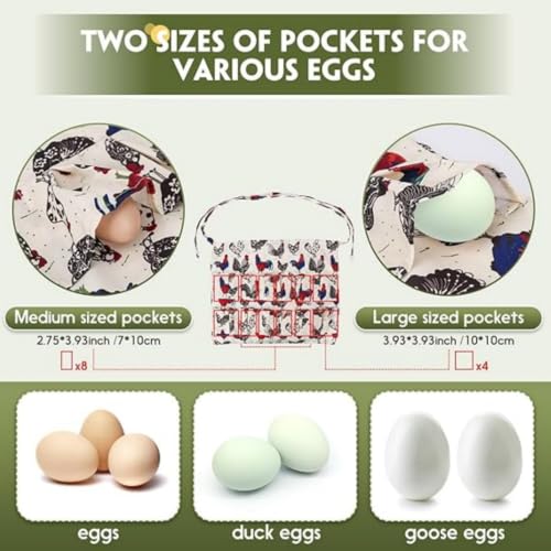 12 Pocket Egg Collecting Apron for Chicken Duck Goose | Durable Canvas, Hands Free Harvesting, for Chicken Duck Goose Eggs, Garden & Farm Use
