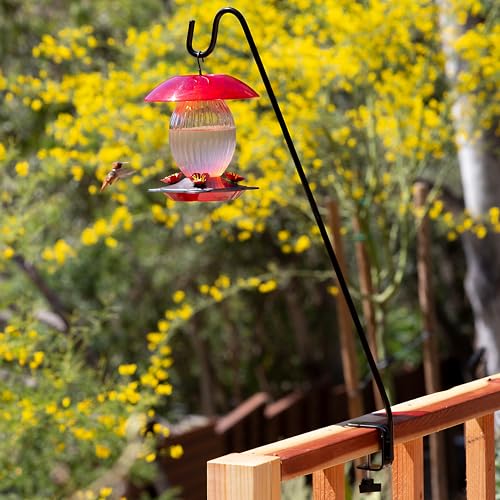 More Birds Deck Hook, 13in Steel Bird Feeder Hanger for Outdoors | Clamp-On Hanging Hook for Feeder or Planter, 11lb Weight Limit, Fits Up to 2in Thick Deck Railings, Weather-Resistant Finish
