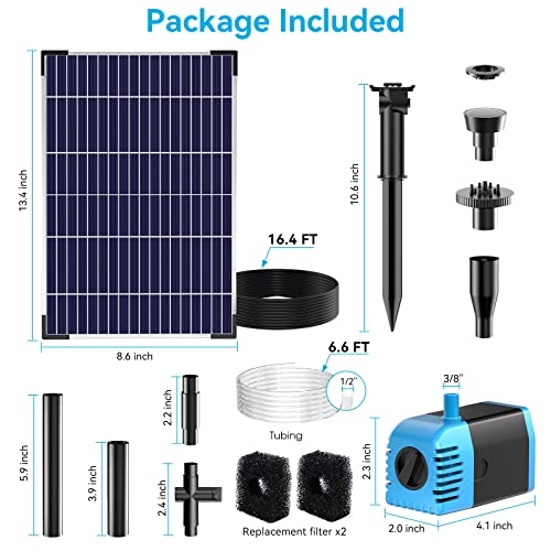Solar Water Pump 12W, Solar Water Fountain Pump with 160GPH Submersible Pond Pump Adjustable Flow for Solar Fountain, Pond, Fish Tank, Garden, Pool, Water Features - size: 12W
