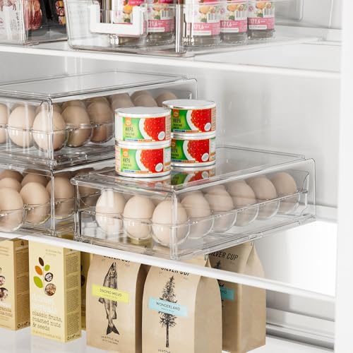 BPA Free Stackable Egg Container - 18 Egg Refrigerator Organizer with 2 Kitchen Hooks, Clear - style: Modern+Simple