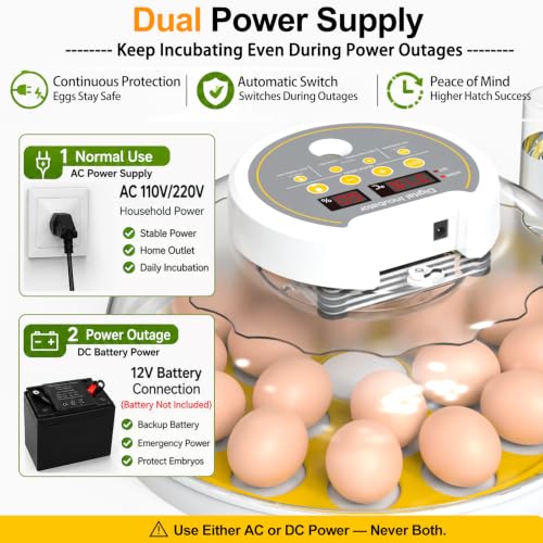 18/60 Incubator for Hatching Eggs, Egg Incubators with Humidity Display, Egg Candler, Automatic Egg Turner, Poultry Egg Incubator for Hatching Chicken Duck Bird Quails- Yellow 2 Egg Trays - color: Yellow