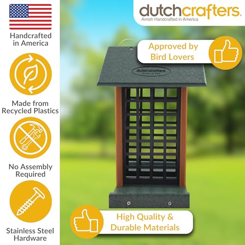 DutchCrafters Plastic Poly Hanging Whole Peanut Bird Feeder for Large Birds, Woodpeckers, Blue Jays for Outdoor, Garden, Yard - USA Amish Made (Turf Green/Cedar) - color: Turf Green/Cedar