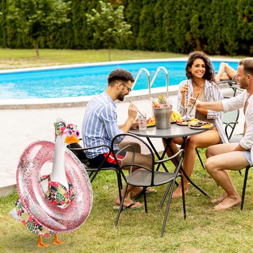 Bikini Porch Goose Outfits with Sunglasses and Swimming Tube for 23" Summer Goose Costume Garden Patio Statue Decor(Flower) - style: Flower