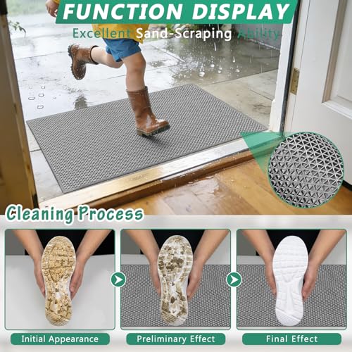 WochiTV Non Slip Drainage Mats, Front Door Mat, PVC Pool Floor Mat 0.2'' Thick Rubber Outdoor Indoor, Parking Space Mat for Bathroom Garage Basement Backyard Commercial Kitchen, 1.4x2.3Ft Grey - color: Grey, size: 1.4 x 2.3 ft