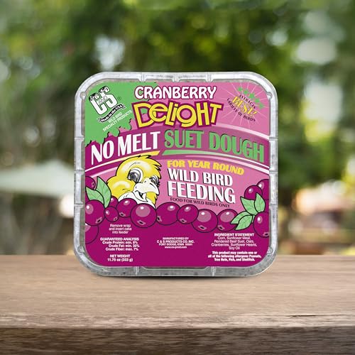 C&S Cranberry Delight No Melt Suet Dough, Suet Cakes for Wild Birds Including Robins, Blue Jays, Bluebirds, Tanagers, Thrushes and More, 8 Pack - size: 1.47 Ounce (Pack of 8), style: Cranberry, 8 Pack
