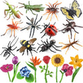 20Pcs Realistic Insect Toys Set with Flower and Bug Figures for Kid | Fake Bug Toys, Ideal for Halloween, Birthday Party Favors, Cupcake Topper, Education, April Fool's Day Prank Gifts, Non-toxic - style: Insect