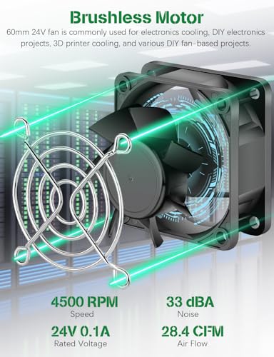 Wathai 60mm 24V DC Brushless Cooling Fan 24volt 2Pin 6025 for DIY Exhaust | 60x60x25mm High Speed Brushless Computer Case Fan for Amplifier，RV Fridge, Solar Battery Box, Server Ventilation - style: 24V Sleeve 60mm