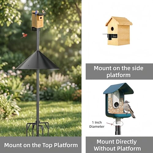 NSYOOMH Dia 1 Inch Bird Feeder Pole with 19" Proof Squirrel Baffle, Heavy Duty Metal, Bird House Pole Compatible Mount for Smart Camera Birdfeeder, Outdoor Feeding Station Stand Kit - 94" - size: 94 inch