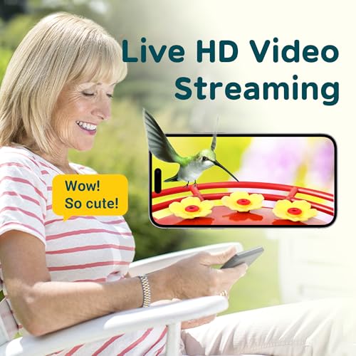 Hummingbird Feeder with Camera Solar Powered, AI Identify Cloud Storage Instant Notification, CCPA Data Protection, Outdoor Hanging, Idea Gift for Family Friends (20 Ounces)
