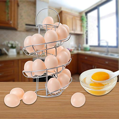 Egg Skelter Deluxe Modern Spiraling Dispenser Rack - Chrome Plated Freestanding Wire Chicken Egg Storage Organizer Display Holder Basket for Countertop Kitchen, Silver - color: Silver