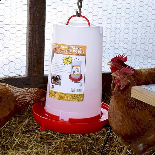 Farm Innovators Thermostatically Controlled Heated 3 Gallon Plastic Outdoor Year Round Hanging Water Fountain for Poultry Watering, Red | Thermostatically controlled, foldable legs adjust to three different heights, keeps water from freezing down to 0° F