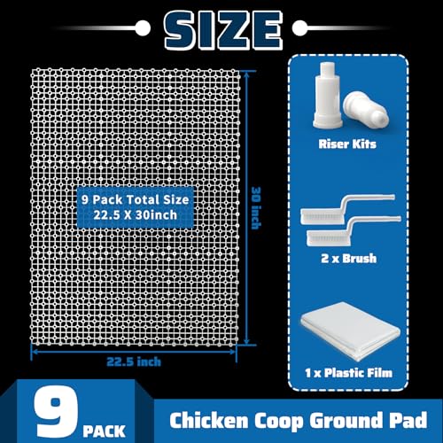 Chicken Coop Ground Pads, 9 Pack Chicken Coop Walking Pads Raise Above Ground Avoid Water and Moisture,Plastic Chicken Coop Mats Fits for Chicken Active or Eating Area,Chicken Coop Accessories