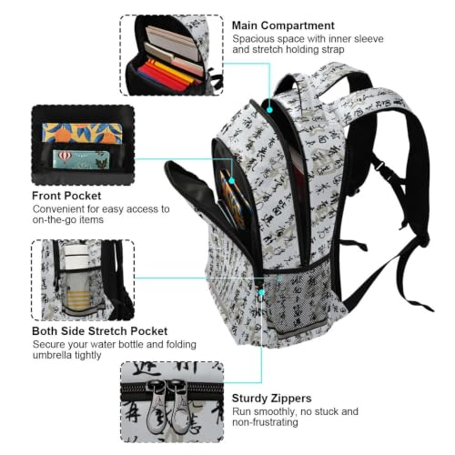 Kids Chinese Calligraphy Backpack for Boys Girls School Bags | Elementary Middle, Travel Daypack Lightweight Waterproof with Reflective Strip - color: Chinese Calligraphy