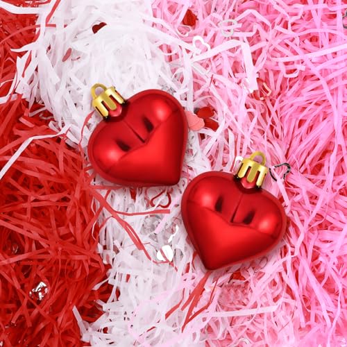 FOIMAS Valentine's Day Shreded Craft Paper Filler,11.6oz Red Pink Raffia Paper Grass with Heart Confetti for Gift Box Filler Basket Stuffer Valentine's Day Packaging Supply - color: Pink Red White