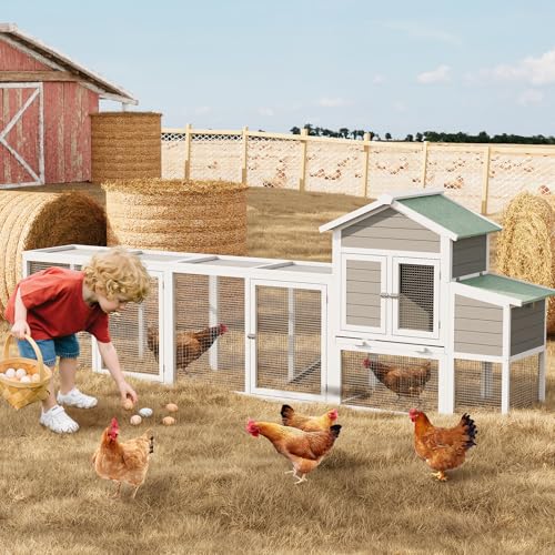 Large Chicken Cage with Waterproof and UV-Resistant Roof, 122" Wooden Chicken Coop with Nesting Box, Sliding Tray & Ramp, Hen House Poultry Cage for Backyard, Farm
