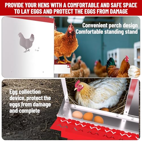 Garvee 10-Compartment Metal Chicken Nesting Box, Rustproof Galvanized Steel with Ventilated Holes, Removable Trays & Sturdy Bracket Legs, Easy Egg Collection - Red - color: Red, size: 10 Compartments