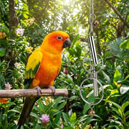 Durable Stainless Steel, Engaging Sound & Chew Resistant Pet Enrichment Toys Bird Bell Toy with Hanging Metal Rings - Heavy Duty Parrot Cage Accessory for Macaws, Cockatoos & Large Birds