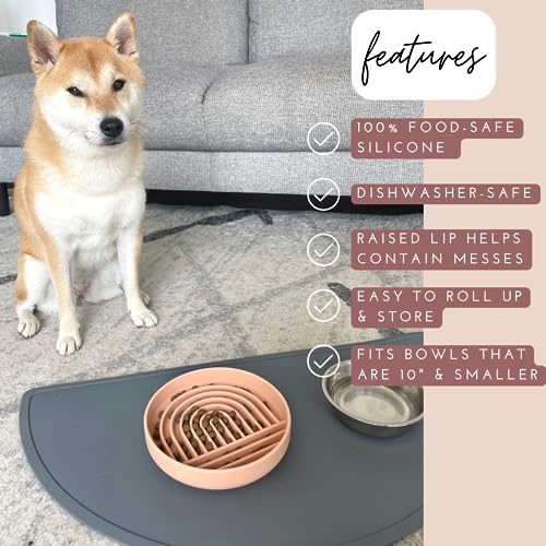 Waterproof Silicone Dog Food Mat – Large Size Non-Slip Pet Bowl Mat, Raised Edge Design, Easy-to-Clean Pet Food Placemat for Dog & Cat Bowls, 28" Across x 14" Deep - Honey - color: Honey, size: Large