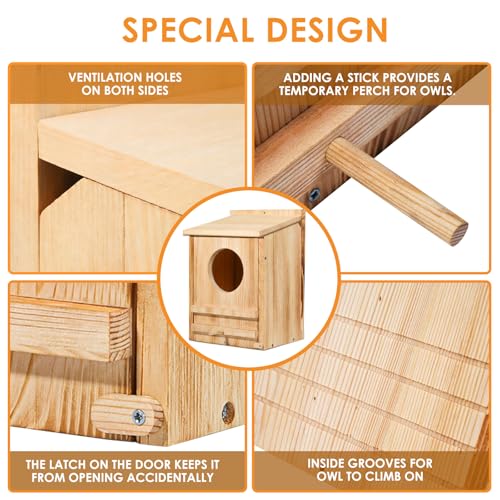 Large Barn Owl House,15.8 * 10.6 * 8.7IN Owl Nesting Box for Outside | Wooden Nest House,Large Handmade Bird Houses for Outside,Suitable for Wildlife Barn,Eastern Screech,Great Horned - size: 15.8''High