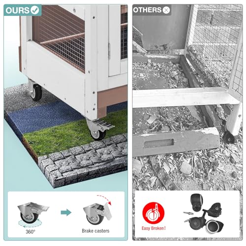 Rabbit Hutch Indoor Bunny House Guinea Pig Cage with Sliding Plastic Trays, Wheels & Ramp, 47.2" Multi-Door Wooden Small Animal Cage for Rabbits, Bunnies, and Guinea Pigs (Brown) - color: Brown