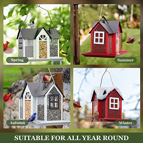 Kingsyard Bird Feeder House for Outside, Metal Mesh Wild Bird Feeder with Triple Feeders for Finch Cardinal Chickadee, Large Capacity, Weatherproof and Durable | with Triple Feeders, Squirrel Chew Proof, 3 lbs Large Capacity, Weatherproof, Easy to Clean &