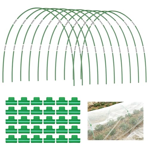 50 PCS Rust-Free Garden Hoops for Raised Beds With Garden Netting Clips | PVC-Coated Greenhouse Hoops, Garden Tunnel Hoops Kit, Plant Support for Row Cover, Netting, Shade Netting, Frost Protection - size: 50PCS