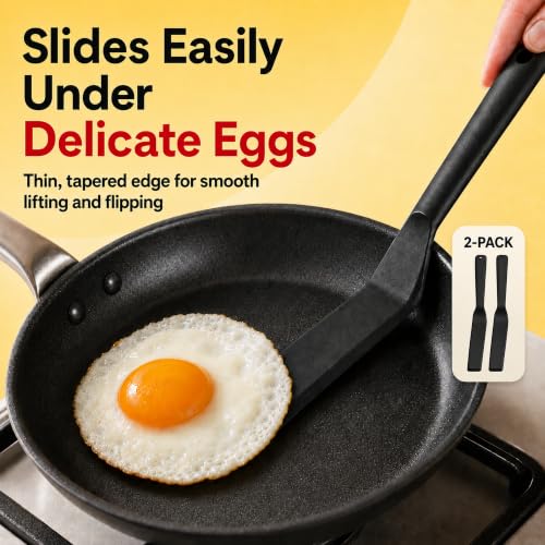 Pack of 2, Egg Spatula - Non-Stick, High Heat Resistant Kitchen Tools for Panckes, Eggs, Baking, Cooking, and Mixing - Black Egg Spatula - color: Black Set