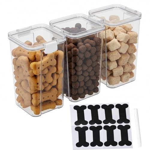 3Pack Pet Food Storage Containers, Airtight Dog Food Storage Container with Locking Clips, Dog Treat Container with a Stickers & Pen for Customizing , for Pet,Bird Seeds,Dog & Cat Treats(White) - color: White