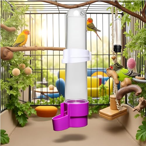 1Pc Parakeet Water Dispenser Hanging Plastic Automatic Feeder for Cage No Spill Food Container for Small Medium Birds Parrot Toys African Grey for Small Parrots Conure Macaw Parrot Toys(Random Color)