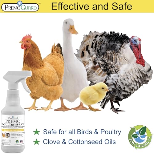 Premo Guard Natural Poultry Spray – Kills Scaly Leg Mites, Fleas, & Lice | Treats Chicken, Duck, Geese Pests, Spray Directly on Birds and Coops, Natural Plant Based Oils, Control & Prevention - size: 16 oz