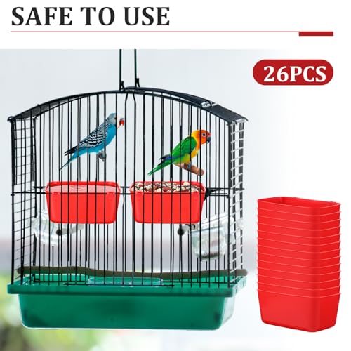 26 PCS Chicken Feeder Cups, 18 OZ Cage Cups for Chickens, Hanging Rabbit Feeder Waterer Cups, Plastic Birds Feeders for Pet Bunny Gamefowl Poultry Parrot(Red)