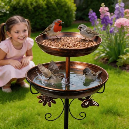 Bird Bath for Outside 45.3In Freestanding Double Birdfeeder for Outdoors