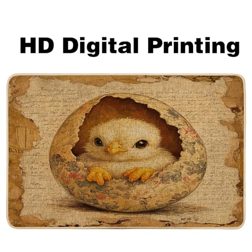 Cute Chick Hatching Doormat, Light Brown Chick Design for Spring & Easter Outdoor & Indoor Entrance Decor, Rubber Waterproof Non-Slip Dust Absorbent Front Mat, Easy to Clean 29x17 Inch
