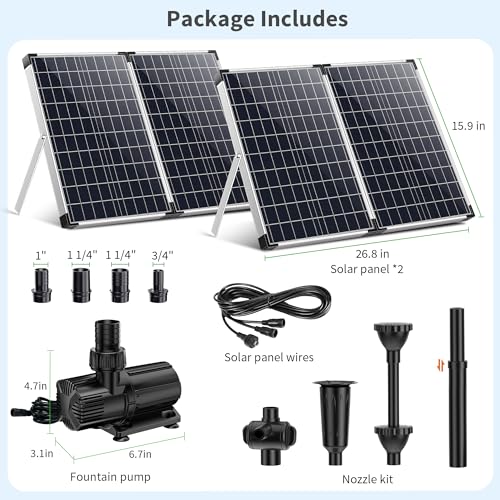 120W Solar Water Fountain Pump, 1600GPH Adjustable Flow & Dry-Run Protection Pond Pump, Dual Solar Panels, 3 Spray Nozzles, Solar Fountain Pump Kit for Outdoor Ponds, Water Garden P1200 - size: 120W